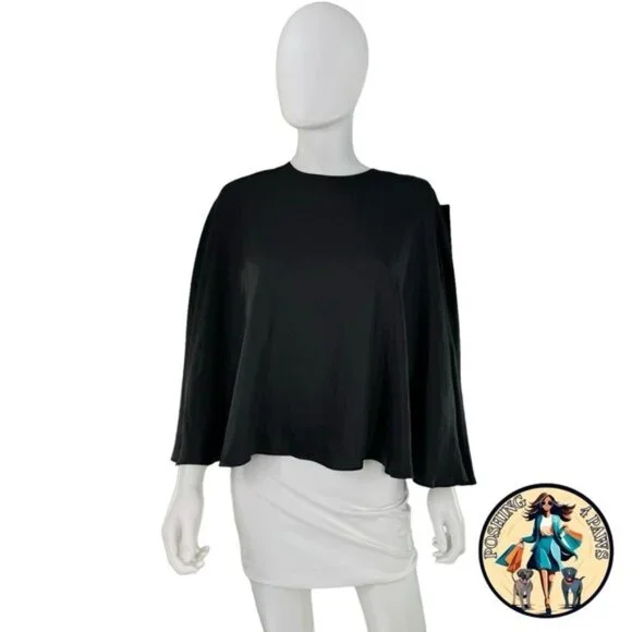 Tuckernuck NEW Black Selma Satin Twill Cape Flowy Round Neck Blouse Top Size XL - Picture 4 of 8